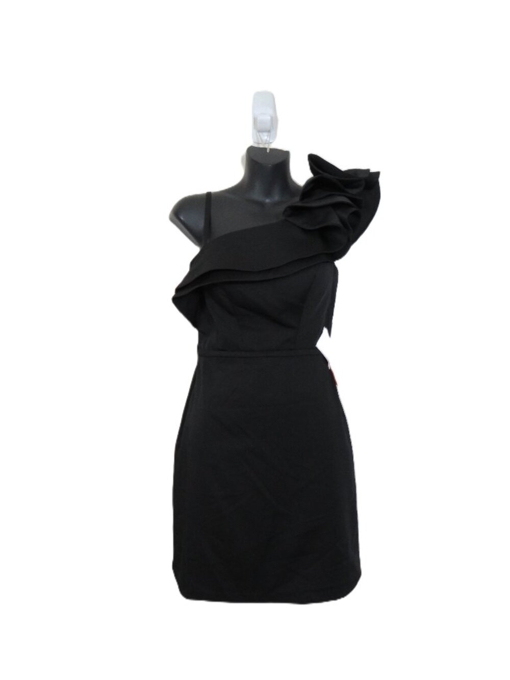 Ieena Mac Duggal Size 0 One Shoulder Ruffle Mini Dress Black Cocktail LBD $278